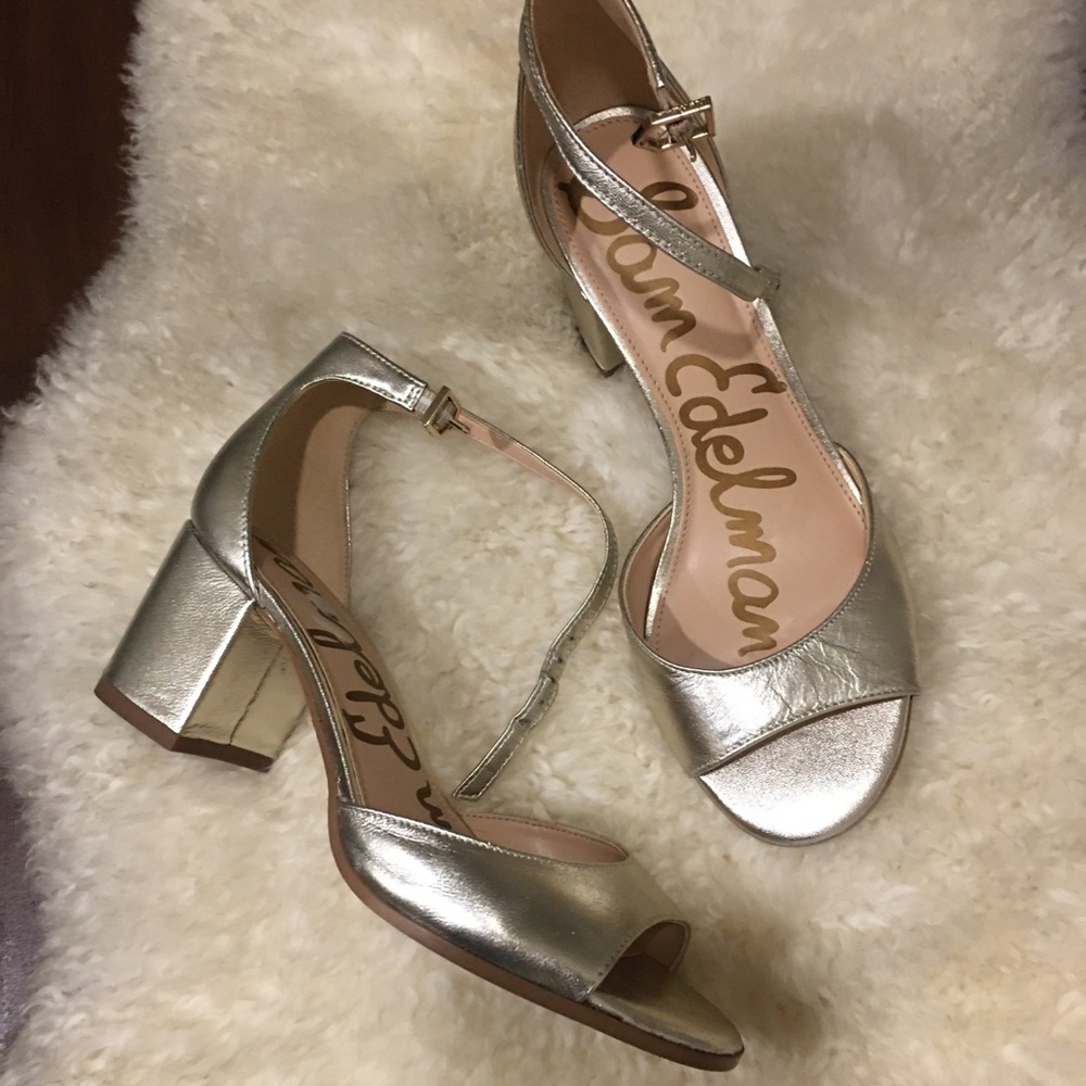 Sam Edelman - SUSIE Gold Leather Block Heels 7